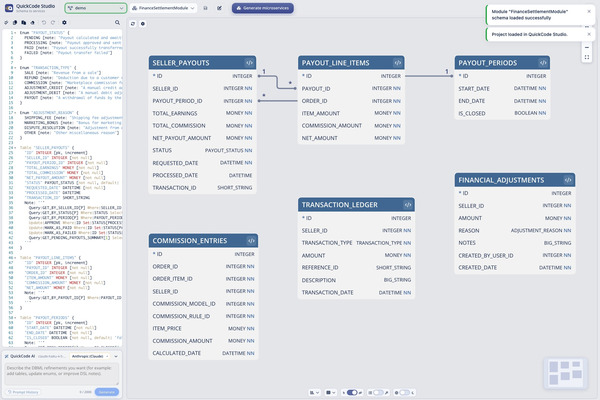 QuickCode Studio workspace